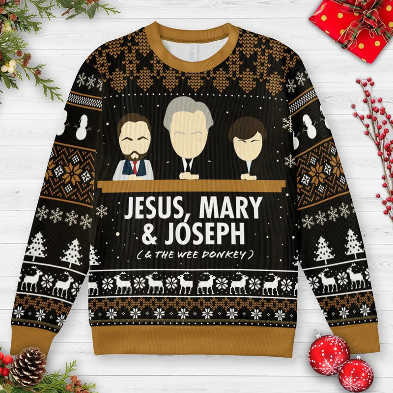 Humorous Line of Duty Holiday Sweater, Jesus Mary Joseph Wee Donkey Ugly Christmas Sweatshirt, British Comedy Christmas Sweatshirt