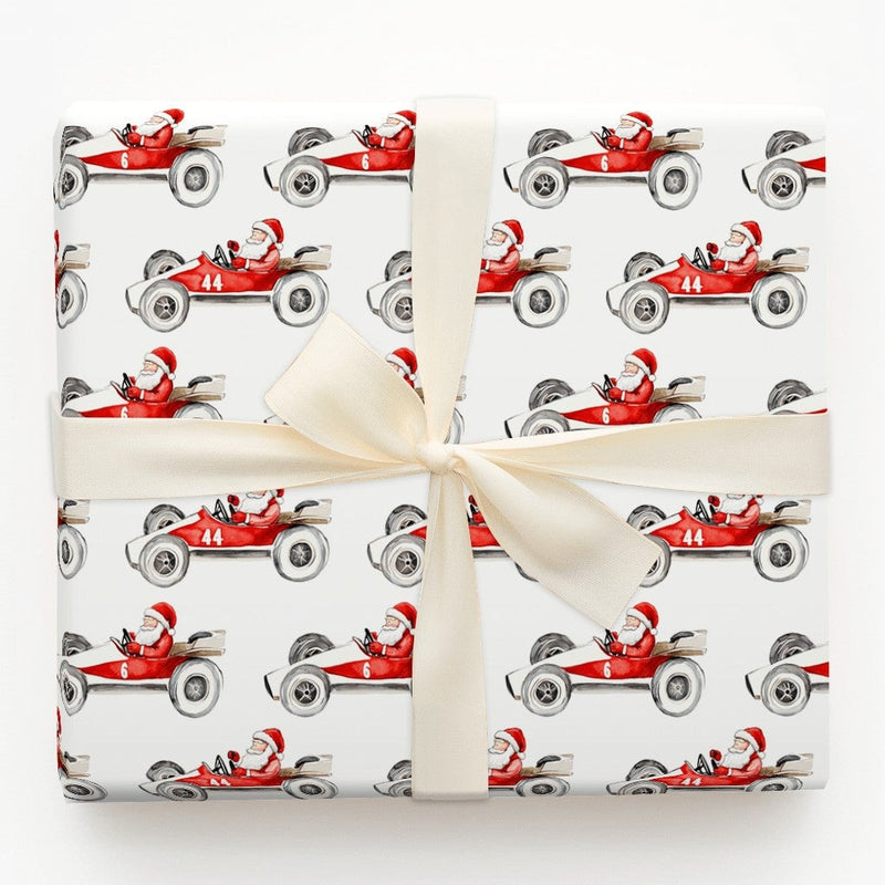 Number 6 and 44 Auto Racing Gift Wrap, Vintage Race Car Santa Wrapping Paper, Watercolor Motorsport Holiday Paper, Christmas Wrapping Paper