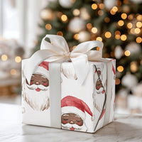 Inclusive Santa Face Gift Wrap, Watercolor Black Santa Wrapping Paper, Adorable Christmas Wrapping Paper, Festive Holiday Present Gift Wrap Roll