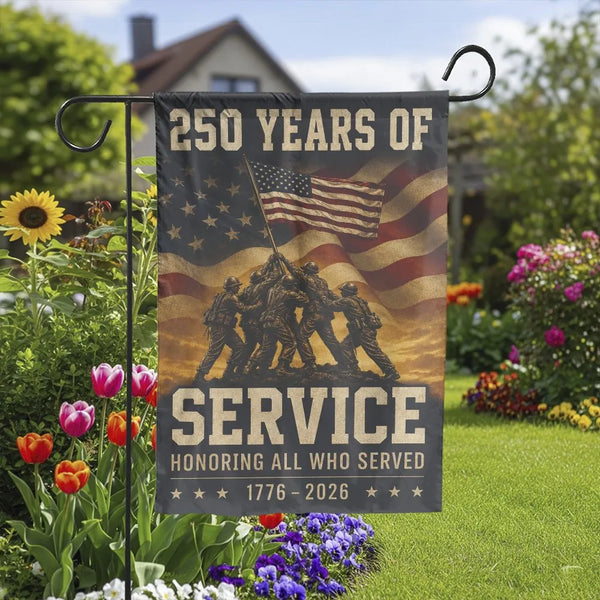Patriotic Veterans Garden Flag | 250 Years of Service Honoring All Who Served 1776-2026 | Double Sided Premium Polyester Weatherproof | Memorial Day Veterans Day Outdoor Yard Gift Decor