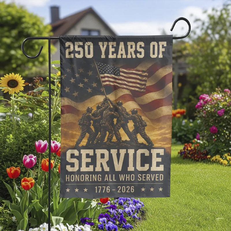 Patriotic Veterans Garden Flag | 250 Years of Service Honoring All Who Served 1776-2026 | Double Sided Premium Polyester Weatherproof | Memorial Day Veterans Day Outdoor Yard Gift Decor