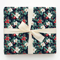 Christmas Floral Gift Wrap, Poinsettia Music Notes Wrapping Paper, Navy Holiday Magnolia Wrapping Paper, Musician Xmas Gift Wrap Roll