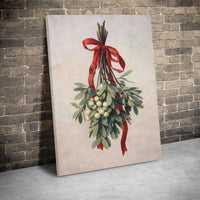 Vintage Holiday Botanical Canvas Wall Art, Mistletoe Canvas Print, Festive Christmas Canvas Art, Winter Botanical Wall Decor Present