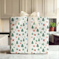 Holiday Star Gift Wrap, Watercolor Christmas Trees Wrapping Paper, Colorful Xmas Trees Gift Wrap Roll, Festive Winter Holiday Wrapping Paper