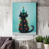 Whimsical Holiday Kitten Wall Art, Black Cat Christmas Tree Canvas, Festive Seasonal Cat Tree Print, Adorable Xmas Cat Lover Home Decor