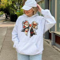 Retro Santa Snowman Reindeer Sweatshirt, Christmas Coquette Bow Hoodie, Girly Holiday Aesthetic Hooded Pullover, Festive Xmas Present Hoodie
