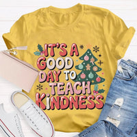 Good Day to Teach Kindness Tee, Kindness Christmas Tree Shirt, Retro Teacher Christmas T-Shirt, Adorable Holiday Educator Graphic Shirt