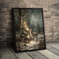 Winter Forest Snow Print, Christmas Deer Canvas Wall Art, Woodland Deer Wall Art, Holiday Deer Digital Download, Festive Winter Wall Art
