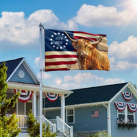 Highland Cow American Flag 1776-2026 House Flag | 250 Years Strong Patriotic Design | Weather-Resistant Polyester | Farmhouse Decor Gift