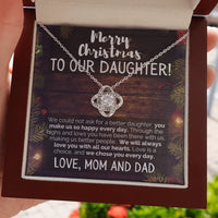 14k White Gold Over Steel Pendant, Daughter Christmas Love Knot Necklace, Holiday Daughter Necklace from Mom and Dad, Christmas Keepsake