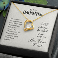 Forever Love Heart Pendant Necklace, To My Daughter Necklace, Cubic Zirconia 14K White Gold Jewelry, Birthday Christmas Present from Dad