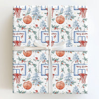 Watercolor Basketball Holiday Gift Wrap, Merry Christmas Basketball Wrapping Paper, Sports Tree Present Paper, Basketball Fan Gift Wrap