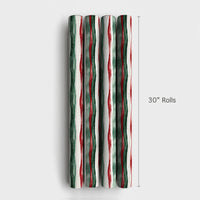 Red and Green Holiday Gift Wrap, Watercolor Wavy Stripe Wrapping Paper, Christmas Stripe Wrapping Paper, Festive Winter Wrapping Paper Roll