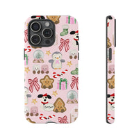 Kawaii Gingerbread Penguin Phone Case, Pink Christmas iPhone Case, Candy Cane iPhone Tough Case, Adorable Pastel Holiday Present Cover