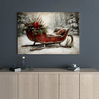Snowy Winter Forest Scene Print, Christmas Sleigh Canvas Wall Art, Farmhouse Holiday Xmas Canvas Decor, Digital Download Printable