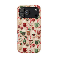 Winter Holiday Candy Cane Mug Phone Case, Christmas Hot Cocoa Phone Case, Dual Layer Tough Protective Cover, Comfy Christmas Present for Her