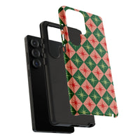 Mid-Century Star Pattern Phone Cover, Retro Starburst Checkered Phone Case for Samsung Galaxy, Vintage Christmas Geometric Protective Case