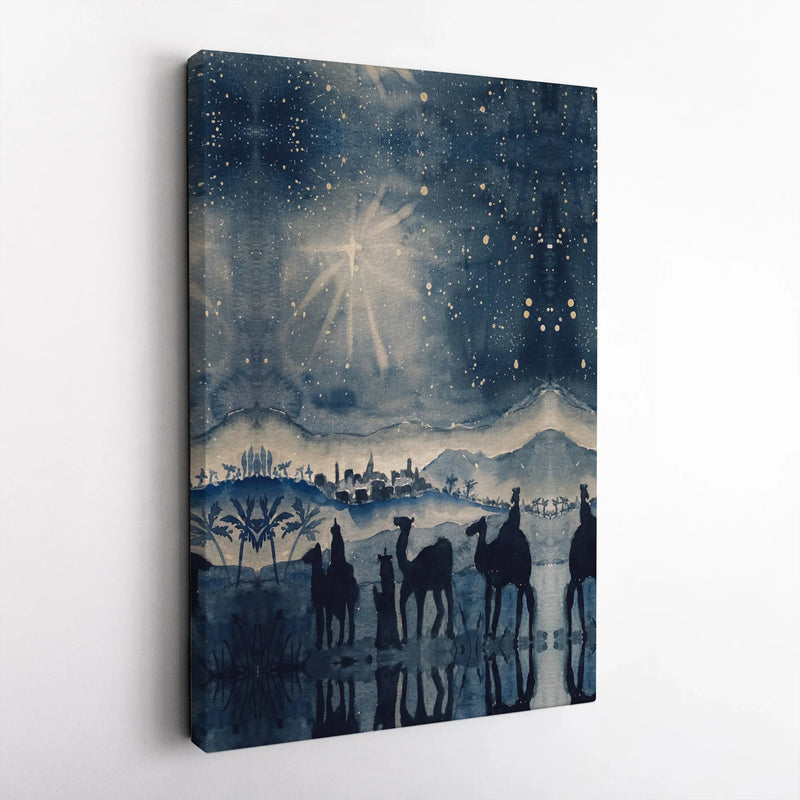 Three Wise Men Bethlehem Star Wall Art, Nativity Scene Canvas Print, Watercolor Christian Canvas Decor, Religious Christmas Holiday Decor