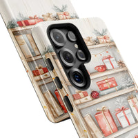 Watercolor Holiday Presents Phone Case, Christmas Shelf Phone Case Samsung Galaxy, Festive Ornaments Tough Phone Cover, Xmas Present for Her