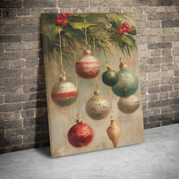 Christmas Holiday Poster, Vintage Christmas Ornaments Canvas Print, Oil Painting Christmas Wall Art, Printable Digital Download Decor