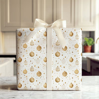 Watercolor Bauble Holiday Gift Wrap, Gold Christmas Ornament Wrapping Paper, Festive Xmas Present Wrap, Winter Holiday Gift Wrapping Paper