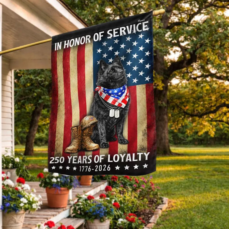 Schipperke Dog Garden Flag | 250 Years of Loyalty Patriotic Design | US Veteran Memorial Flag | Double-Sided Outdoor Decor