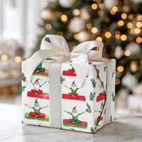 Whimsical Christmas Wrapping Paper, Yoga Santa and Elves Wrapping Paper, Humorous Holiday Gift Wrap Roll, Mindful Xmas Gift Wrapping Paper