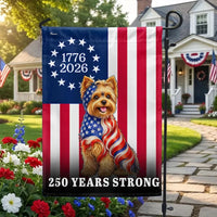Yorkshire Terrier American Flag Garden Flag | 250 Years Strong 1776-2026 | Double-Sided Polyester | Patriotic Dog Lover Gift