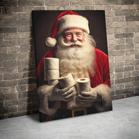 Humorous Christmas Bathroom Canvas Wall Art, Humorous Santa Toilet Paper Canvas Print, Quirky Holiday Canvas Decor, Humorous Xmas Bathroom Art