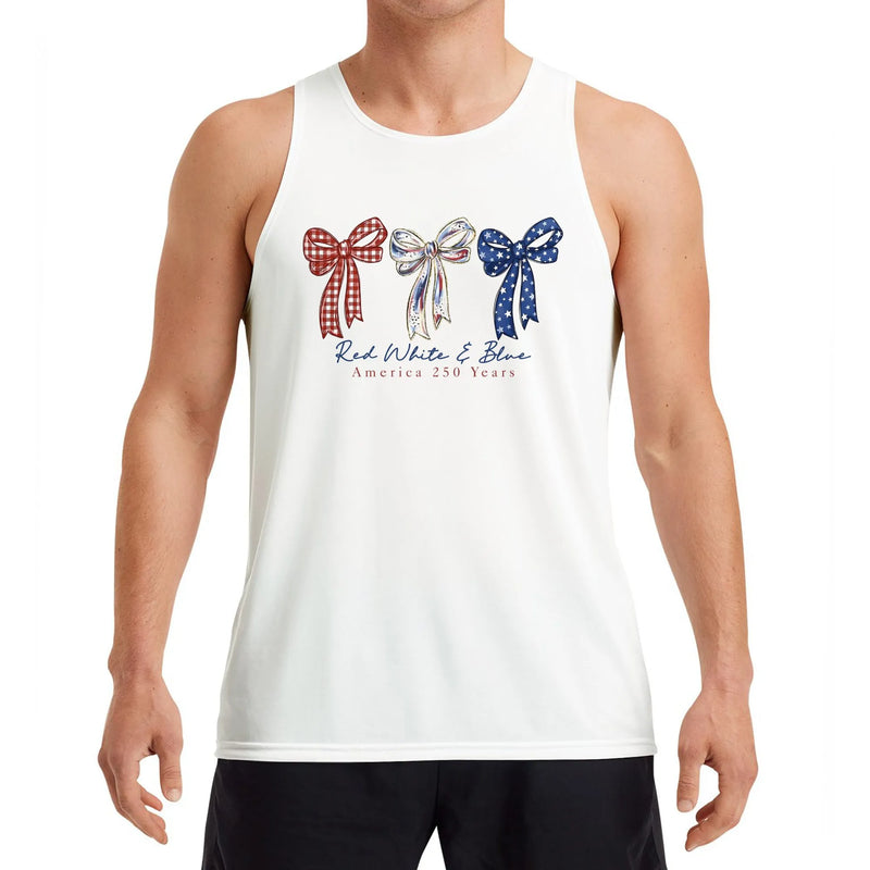 America 250 Years Tank Top | Red White Blue Patriotic Bows Art | Soft Breathable Fabric | Gift for Americana Fans