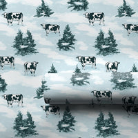 Holstein Cattle Snowy Pine Tree Gift Wrap, Winter Cow Christmas Wrapping Paper, Rustic Farmhouse Present Paper, Country Holiday Present Wrap
