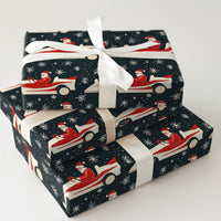 Vintage Car Holiday Wrapping Paper, Retro Race Car Santa Wrapping Paper, Christmas Racing Gift Wrapping Paper, Festive Motorsport Gift Wrap