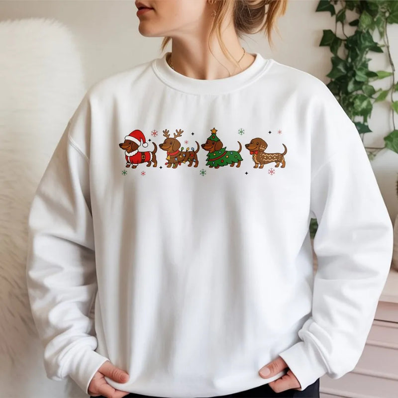 Santa Reindeer Wiener Dog Crewneck, Christmas Dachshund Sweatshirt, Holiday Dachshund Pullover, Dachshund Christmas Sweater, Xmas Present