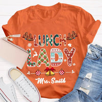 Custom Cafeteria Staff Holiday Shirt, Personalized Lunch Lady Christmas T-Shirt, Snowflake Bells Xmas Graphic Tee, School Worker Present