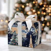 Snowy Eiffel Tower Night Gift Wrap, Christmas in Paris Wrapping Paper, French Cityscape Holiday Gift Wrap, Winter Scene Paper, Travel Present