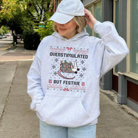 Humorous Possum Christmas Sweatshirt, Overstimulated but Festive Opossum Hoodie, Retro Holiday Animal Hoodie, Adorable Winter Pullover Possum Present