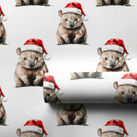 Santa Hat Animal Holiday Gift Wrap, Christmas Wombat Wrapping Paper, Adorable Australian Wildlife Wrapping Paper, Festive Winter Wrapping Paper