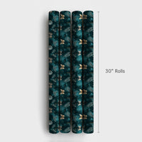 Teal Pine Ornament Gift Wrap, Winter Butterfly Wrapping Paper, Botanical Christmas Wrapping Paper, Nature Holiday Present Gift Wrap