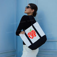 Teacher Life Apple Color-blocked Canvas Bag