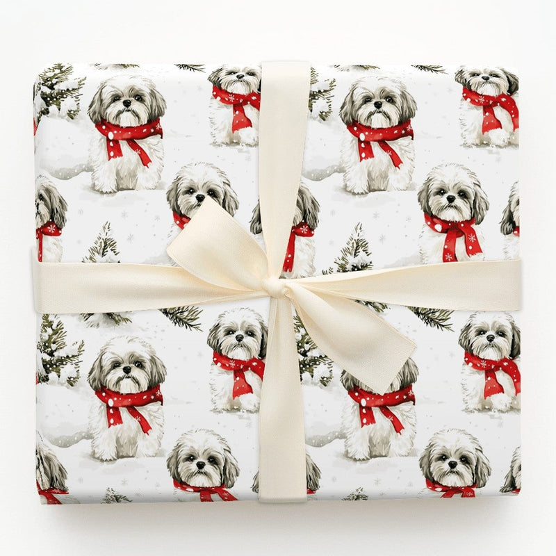 Winter Dog Gift Wrap, Shih Tzu Christmas Wrapping Paper, Adorable Puppy Holiday Wrapping Paper, Festive Pet Gift Wrap, Xmas Present Paper