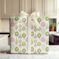 Pink and Green Holiday Gift Wrap, Retro Ornament Christmas Wrapping Paper, Vintage Bauble Wrapping Paper, Pastel Xmas Present Wrap Roll