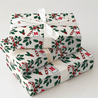 Candy Cane Holly Gift Wrap, Initial N Christmas Wrapping Paper, Letter N Holiday Wrapping Paper, Festive Monogram Gift Wrapping Paper