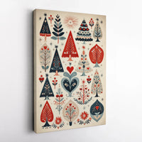 Nordic Holiday Pattern Print, Scandinavian Folk Art Christmas Tree Wall Art, Festive Winter Wall Poster, Farmhouse Xmas Digital Download