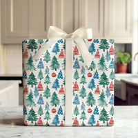 Watercolor Tree Holiday Gift Wrap, Patriotic Christmas Wrapping Paper, Red White Blue Xmas Wrapping Paper