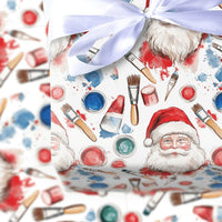 Watercolor Christmas Gift Wrap, Artist Santa Wrapping Paper, Paintbrush Holiday Wrapping Paper, Art Supplies Gift Wrap Roll