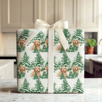 Watercolor Winter Dog Gift Wrap, Goldendoodle Christmas Wrapping Paper, Snowy Pine Forest Wrapping Paper, Doodle Dog Gift Wrapping Paper