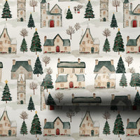 Rustic Winter Town Wrapping Paper, Watercolor Christmas Village Wrapping Paper, Comfy Holiday Gift Wrap, Festive Winter Town Wrapping Paper