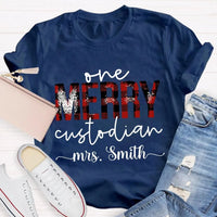 Custom Janitor Holiday Shirt, Personalized One Merry Custodian Christmas T-Shirt, Custodial Staff Graphic Tee Xmas Present
