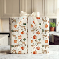 Woodland Deer and Presents Gift Wrap, Watercolor Reindeer Wrapping Paper, Rustic Christmas Deer Wrapping Paper, Holiday Gift Wrap Roll