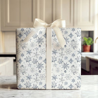 Winter Star Gift Wrap, Watercolor Snowflake Christmas Wrapping Paper, Blue Silver Holiday Wrapping Paper, Elegant Celestial Wrapping Paper